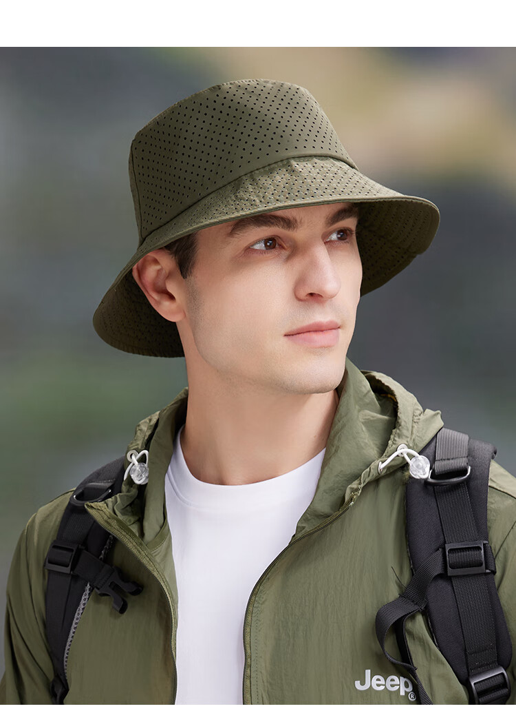JEEP Men's Summer Fisherman Hat, Outdoor Mesh Breathable Bucket Hat, Sun Protection Hiking Cap for Women, Rock Gray 12