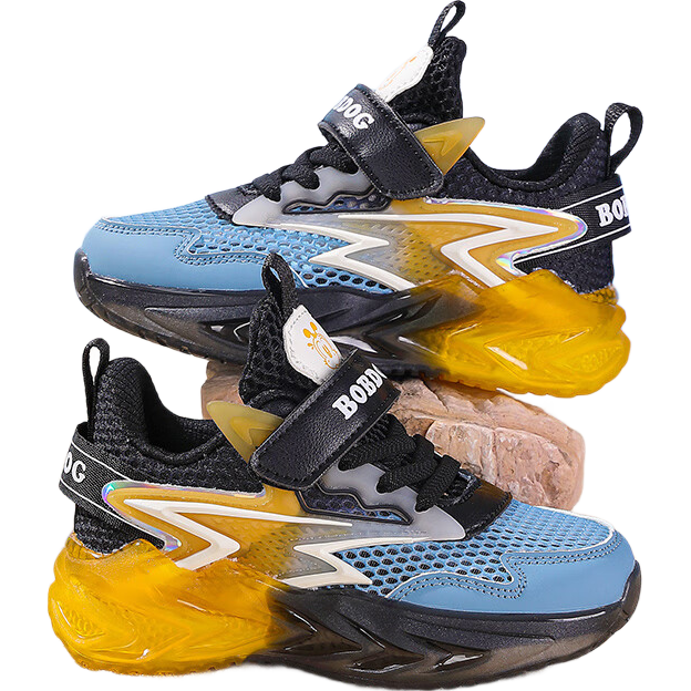 BOBDOG Children's Shoes, Summer Kids' Sneakers, Boys' Soft-Soled Mesh Breathable Running Shoes, 103552015 Black/beige Yellow, Size 31