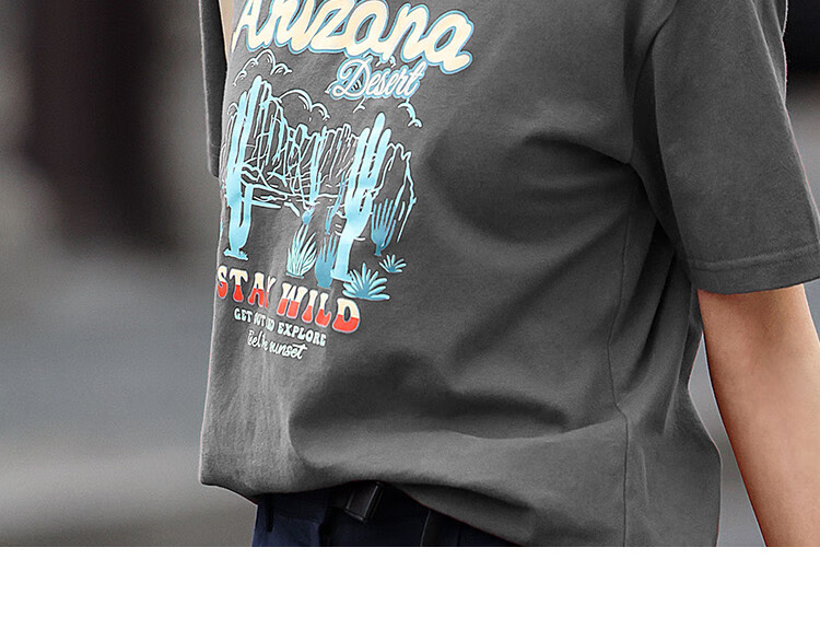 Dme [Vintage Floral Print T-Shirt], Summer Style, Grayish Blue Round Neck Decorative Short-Sleeve T-Shirt for Wome 23