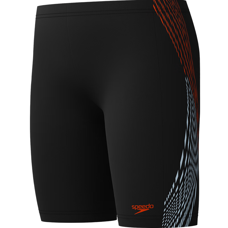 Speedo Kids Swim Shorts Swim Dare Series Youth Training Printed Knee-Length Swim Trunks UV Protection Chlorine Resistant Black/Orange Size 5-6