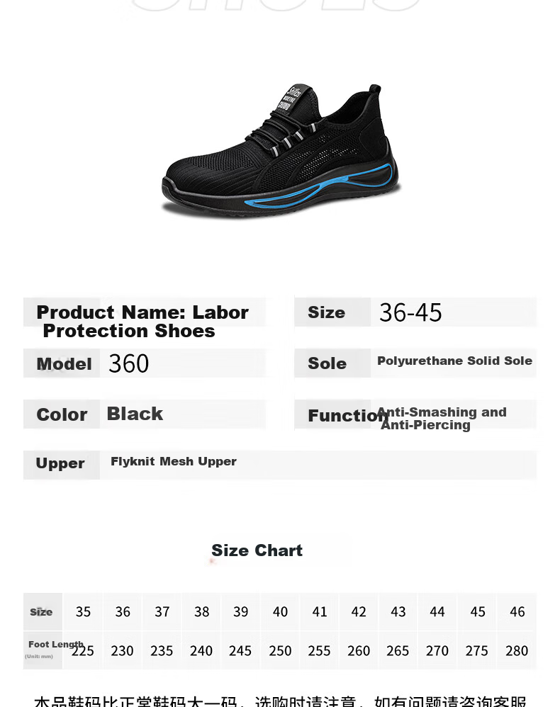 Shierlingzhi Safety Shoes for Men, Anti-Smashing, Anti-Puncture Steel Toe, Wear-Resistant, Lightweight, Breathable Work Functional Shoes 360s Mesh 39 8