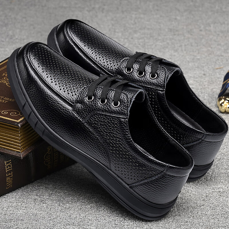 EGCHI Men's Leather Shoes, Business Casual Formal Shoes, Wear-Resistant Low-Top Breathable Shoes for Men, J6627 Hollow Style, Size 39