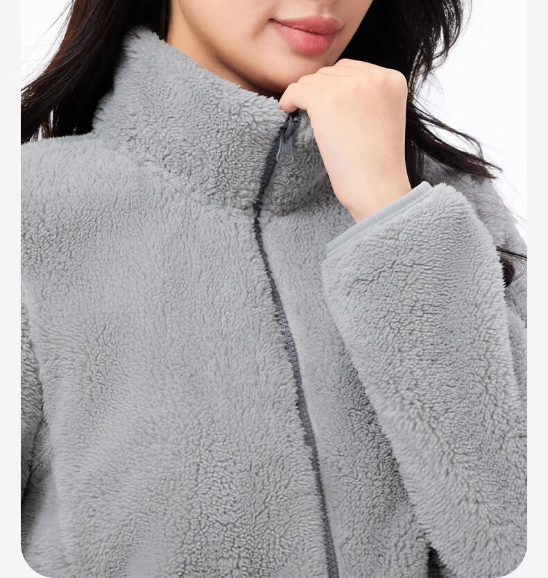 CAMEL Outdoor Fleece Jacket Long Sleeve Thickened Fleece Stand Collar Zip-up Fleece Coat Cold-resistant Jacket 5175A Light Frost White M 7
