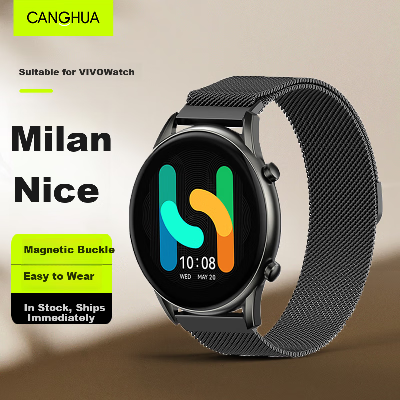 CangHua Compatible with Vivo Watch5/6 Strap, Watch2/Watch3 Xinghui/Hao Yue Milanese Metal Magnetic Strap for IQOO Watch Band, Black