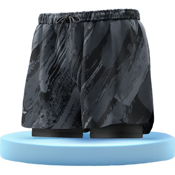 Li-Ning Men's Swim Shorts, Two-In Anti-Embarrassment Quick-Dry Three-Quarter Beach Shorts, Swimming Trunks, Hot Spring Swimwear, 0062 Black And Blue, XXL