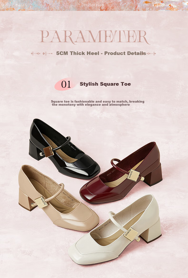BASTO [Qiao Xin Same Style] Monet Garden 26 Autumn Beautiful Red Mary Jane Shoes, Women's Flats, Wedding Shoes 20