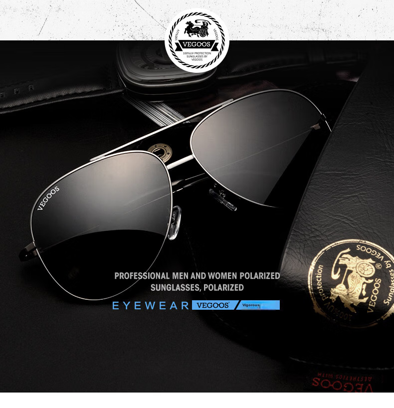 VEGOOS Men's Classic Aviator Frog Sunglasses Stylish Driving Sun Protection UV Sunglasses Gift 3107 3