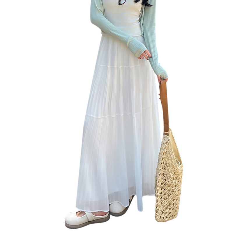 LangSha Qixi Early Autumn Gentle Wind Purple Half Skirt Women's New High Waist A-line Skirt High-end Pleated Skirt Mid-length Skirt