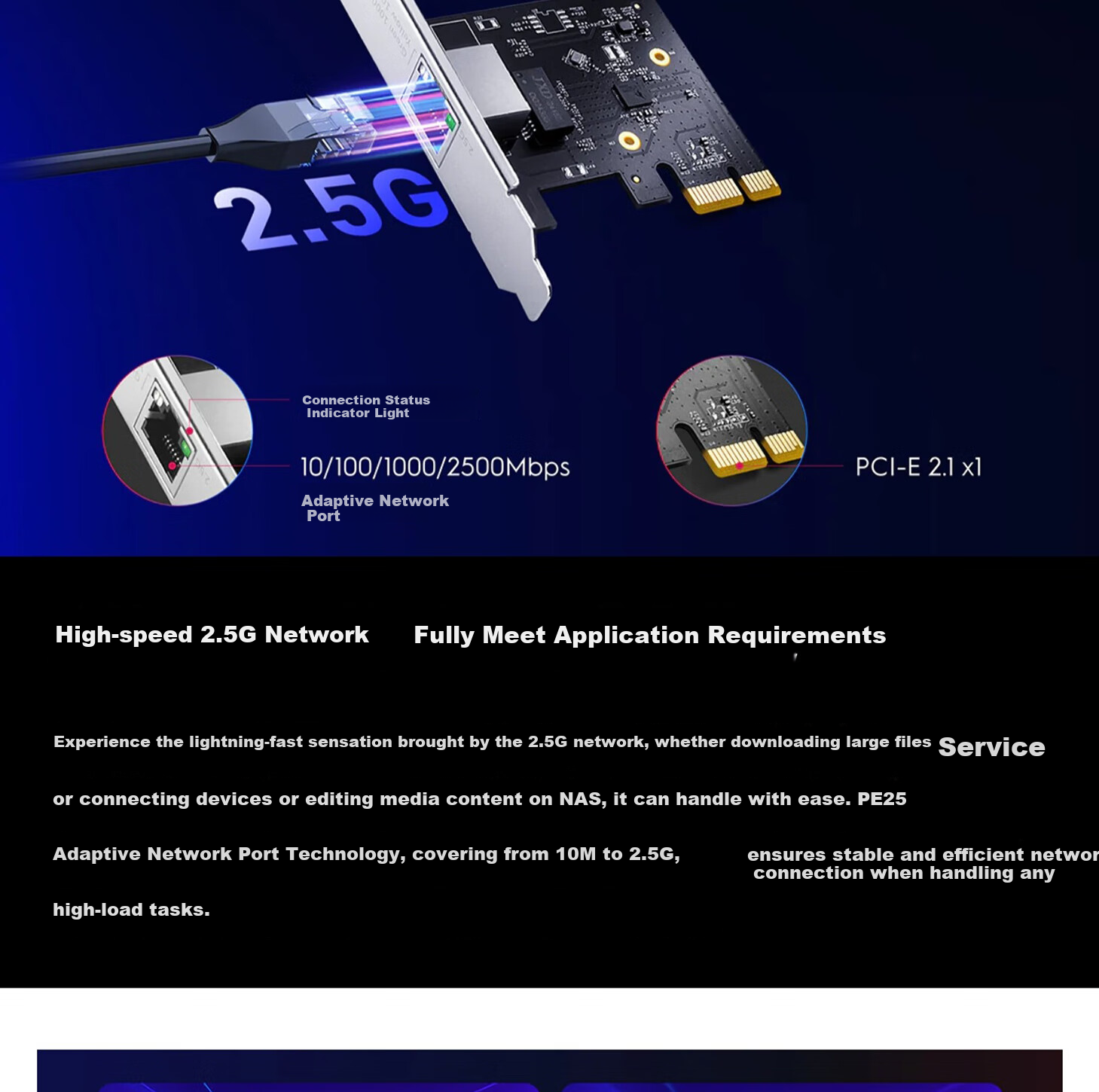 CUDY Wired Network Card, 2.5G PCI-E Desktop Computer Server, Built-In High-Speed Ethernet, Compatible with Windows/Linux/DSM Systems 2