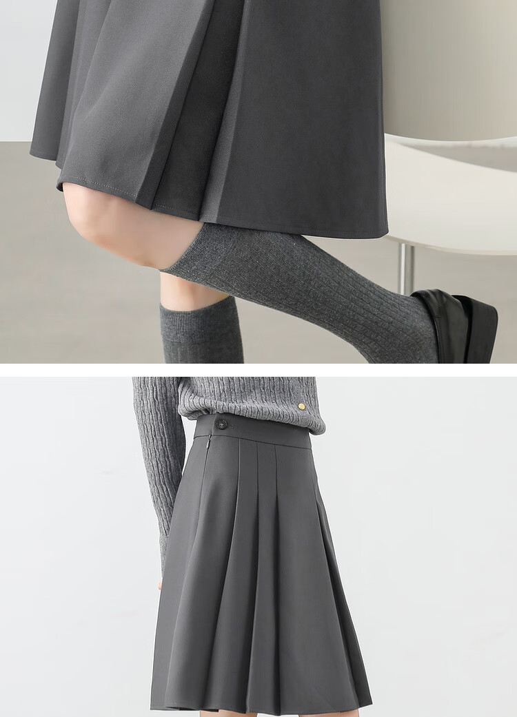 Sentubila Office Commute A-Line Skirt for Women, Spring And Autumn Women's Clothing, Gray Pleated Skirt, Petite Versatile Slimming Short Skirt 9