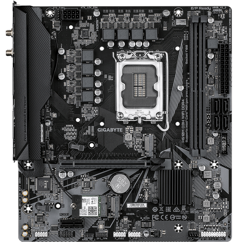 GIGABYTE H610M D3H WIFI DDR4 Motherboard Supports CPU 12th Gen Core I4-12400F (Intel H610/LGA 1700)