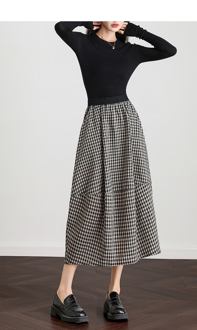 Dme [Niche Design] Autumn Retro Casual Striped Lantern Skirt Comfortable Slimming Mid-Length A-Line Skirt for Wome 9