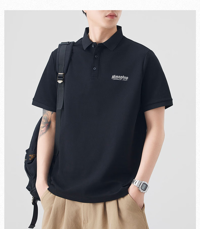 MMOPTOP Father's Day Suoluna Antibacterial Ice Silk Quick-Dry Polo Shirt, Summer Men's Business Casual Short Sleeve MP14 Black XL 13