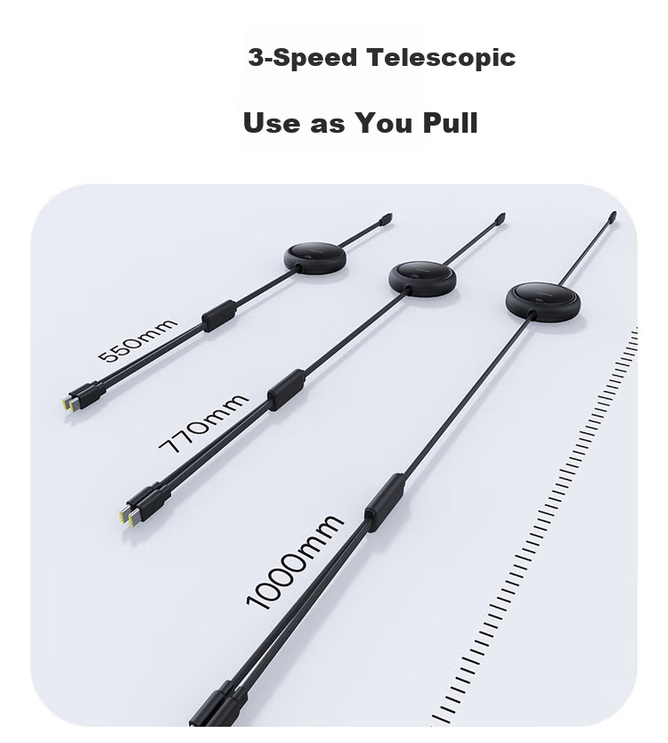 BASEUS Two-In Retractable Data Cable, Type-C to Dual USB-C Fast Charging Cable, Compatible with Apple 15/16/17/18, Xiaomi/Huawei, Car Phone Charger Cable 5