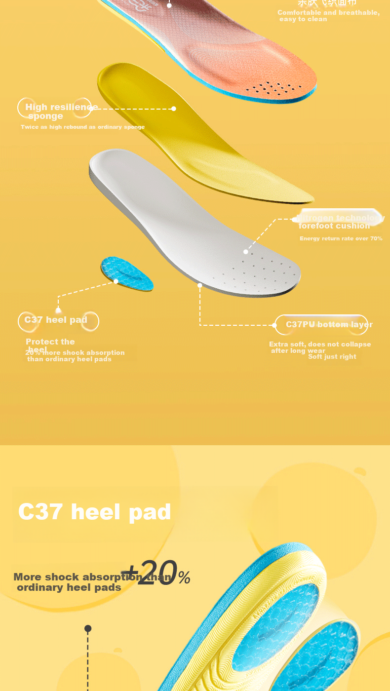 ANTA Sports Insoles for Men, Shock-Absorbing, High-Elasticity, Breathable, Sweat-Absorbing, Non-Slip, Youth Shock-Absorbing Foot Protection Insoles for Wome 5