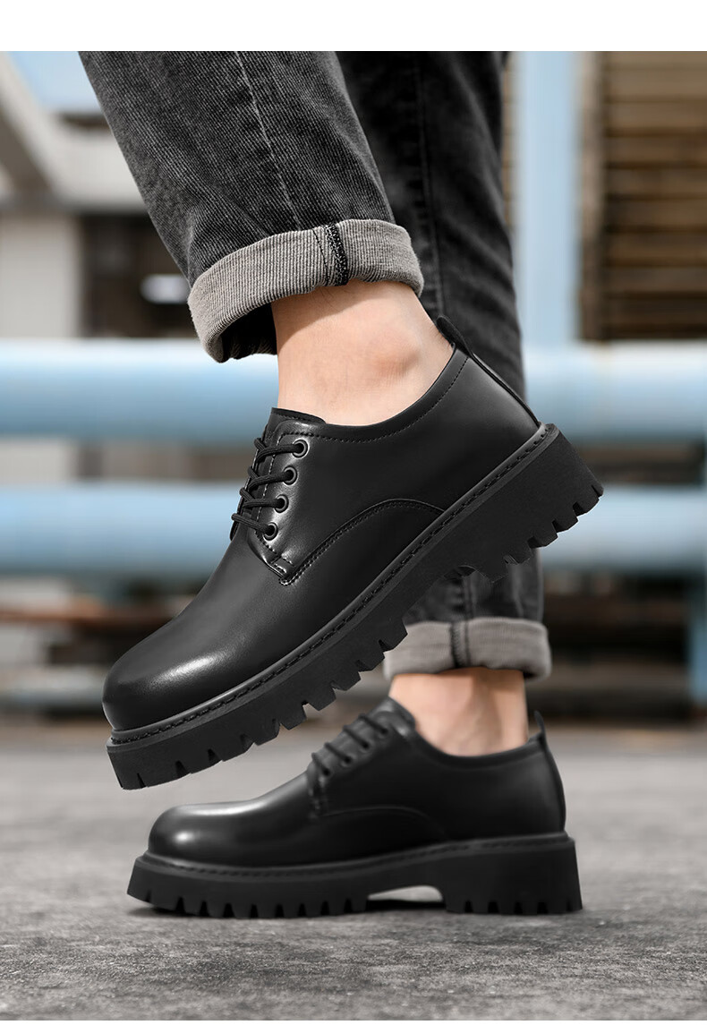 HLA Men's Leather Shoes British Style Formal Business Casual Shoes T120 Black Size 42 8