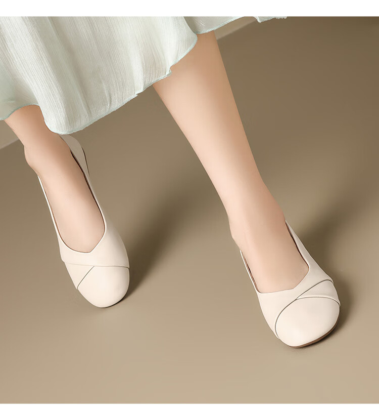 ZHR Women's Genuine Leather Vintage Casual Flats Soft Sole Low-Cut Shoes AH582 Beige Size 39 22