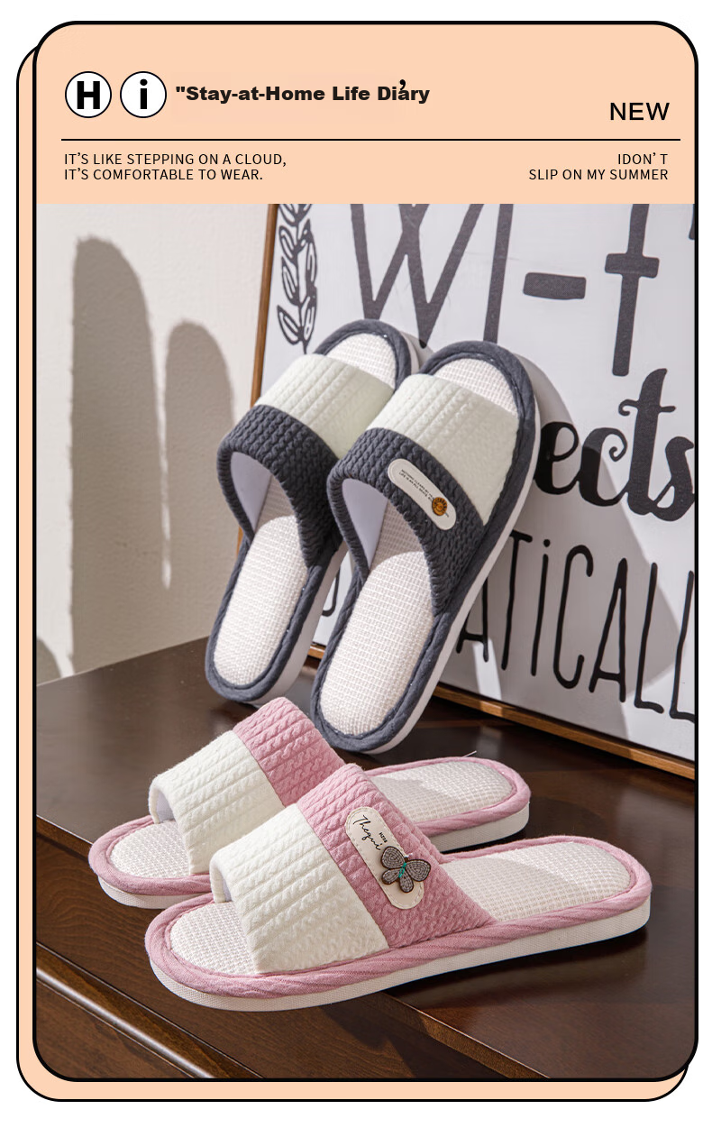 Taxiang Linen Cotton Slippers for Men And Women, Color-Block Lightweight Simple Home All-Season Slippers TR005 Navy Blue 40/41 1