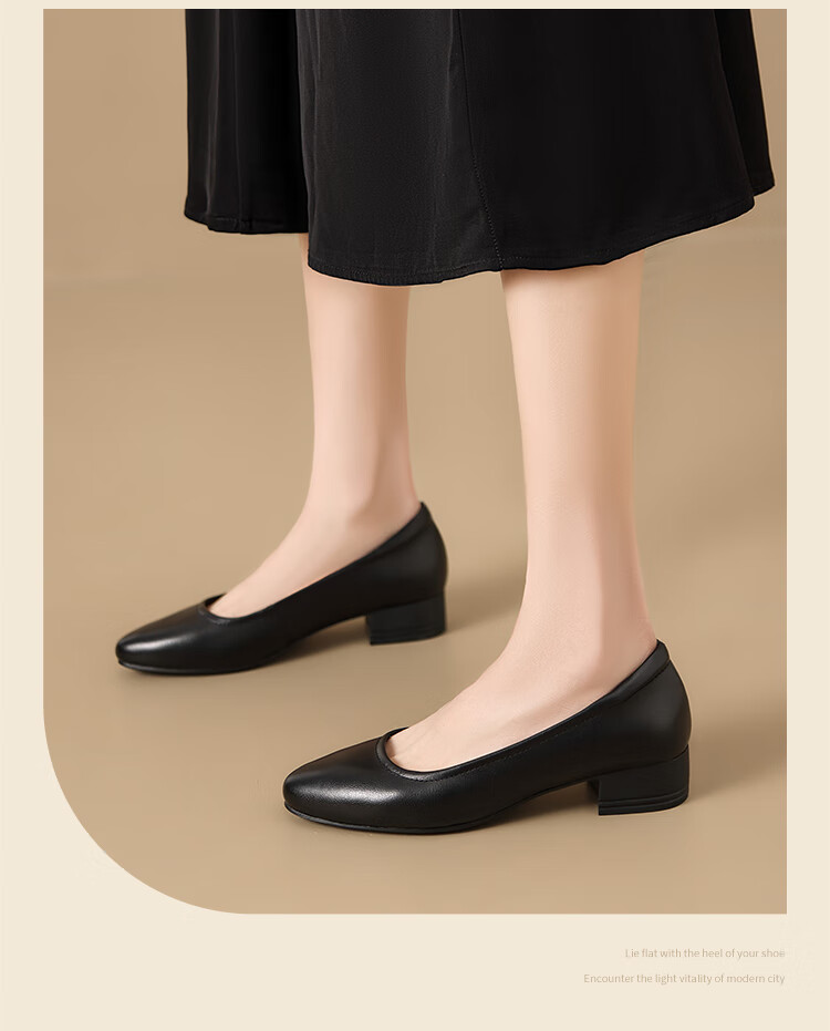 ZHR Top-Grain Leather Women's Pumps, Commuter Style, Chunky Heel, Comfortable Business Work Shoes for Women, KM31, Black, Size 38 12