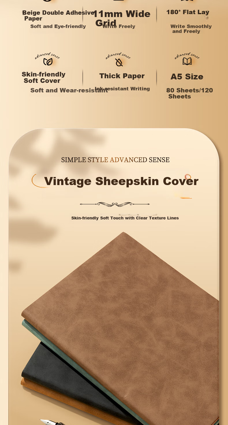 M&G Stationery A5/120 Sheets Meeting Record Sheepskin Leather Cover Notebook, Thick Office Notepad, Business Journal, Gray Single Book APNFC011 2
