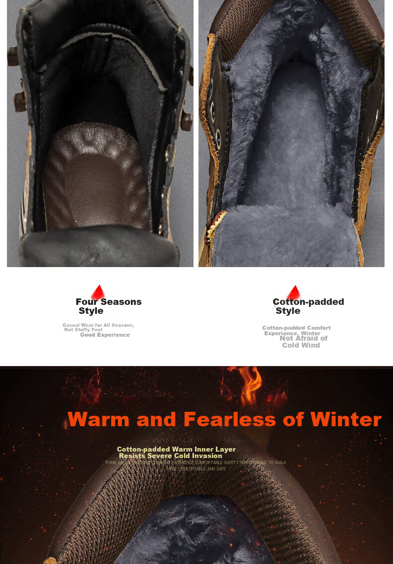 G.N.Shi Jia Men's Martin Boots, New Winter Style with Fleece Lining for Warmth, Outdoor Thick-Soled Height-Increasing Wear-Resistant Genuine Leather Work Boots for Me 4
