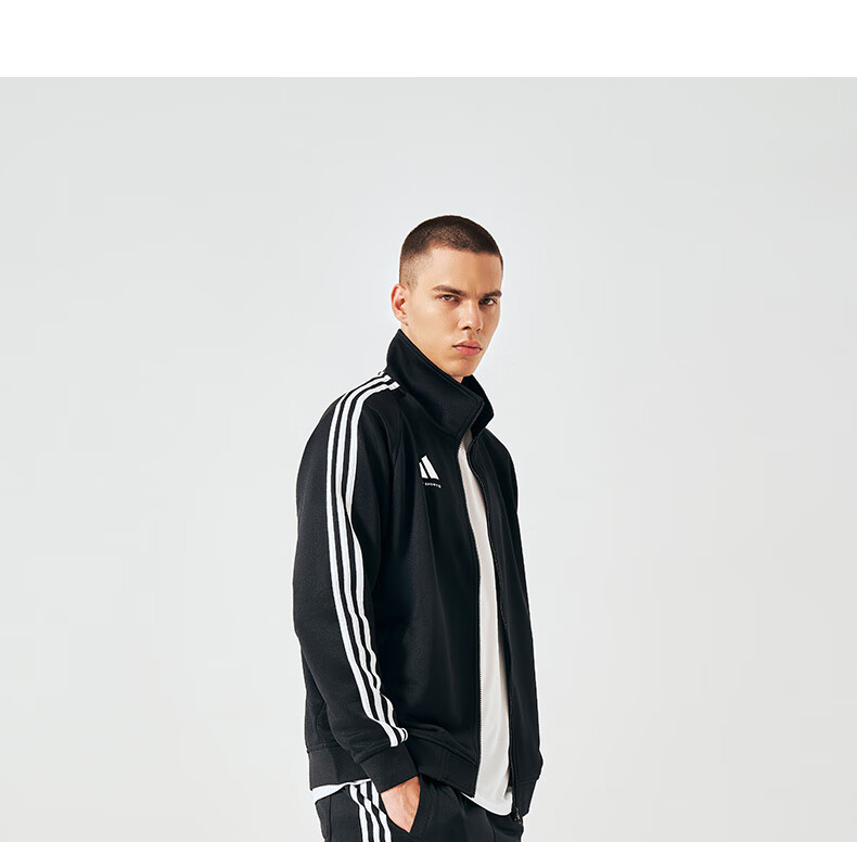 Adidas Men's Spring Running Sportswear Set, Windproof Jacket And Leggings Two-Piece Suit, Black And White, 2XL 3