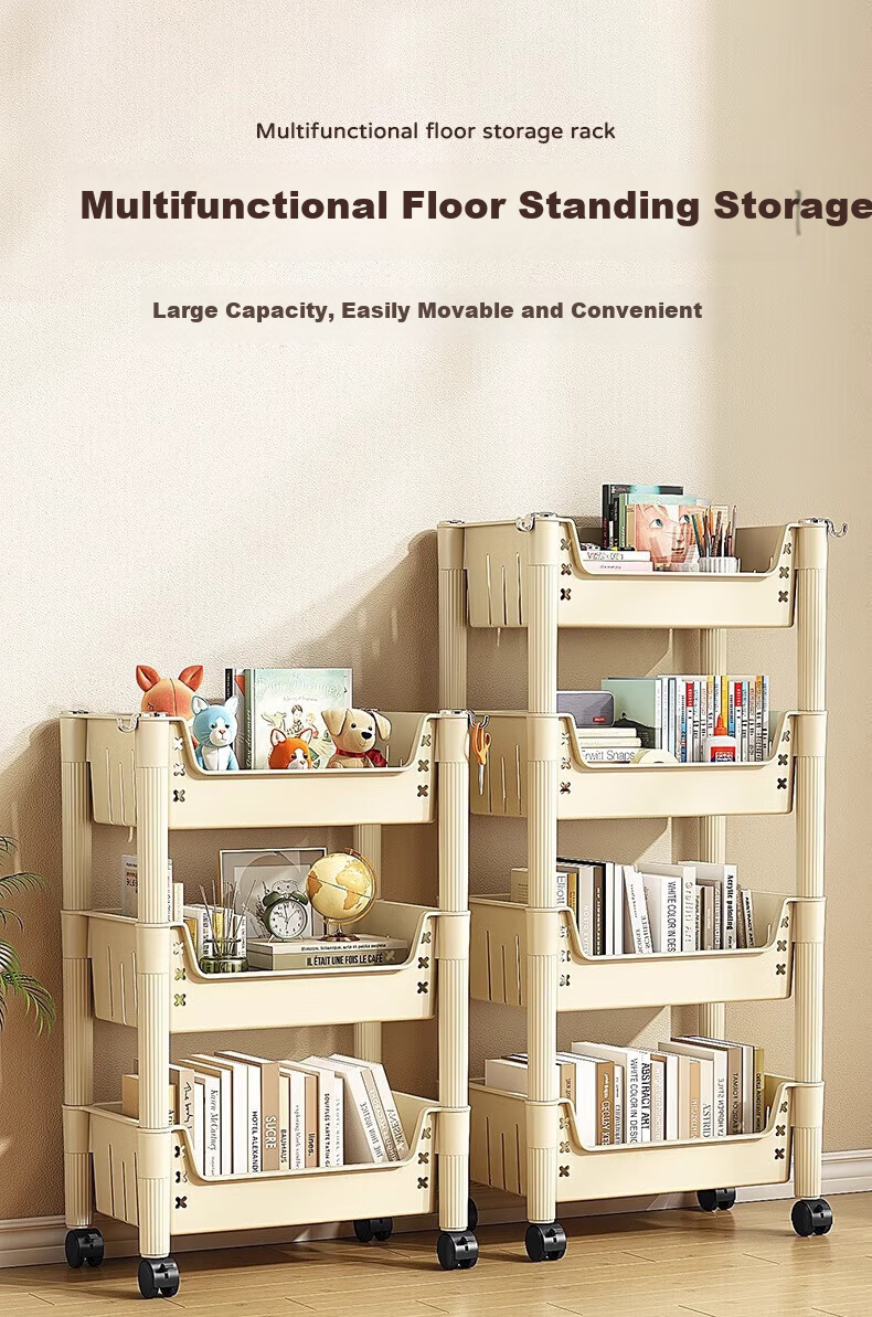 Quanpinwu Movable Bookshelf Storage Rack, Floor-Standing Bookcase, Bag Organizer Shelf, Storage Rack, Snack Shelf, Small Cart, Small Bookshelf 1