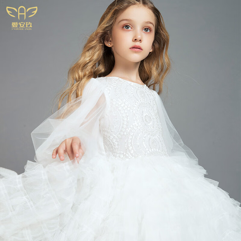I natural Angel High-End Runway Wedding Flower Girl Dress White Princess Children's Evening Dress Stylish Gift Spring