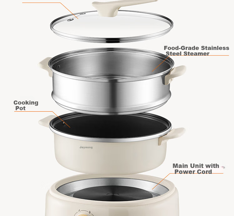 Joyoung Household 5L Large Capacity Electric Hot Pot And Steamer, Upper Steaming Lower Cooking Detachable Design, Specialized Hot Pot, Multifunctional Electric Cooking Pot HG50-G525S with Steamer Basket 28