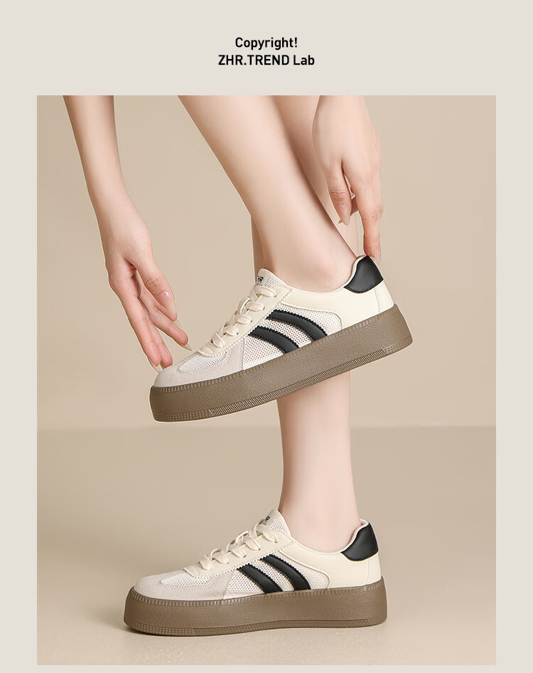 ZHR Women's Summer Training Shoes Mesh Breathable Classic Colorblock Thick Sole Sports Sneakers KS63FE Beige Black Size 38 10