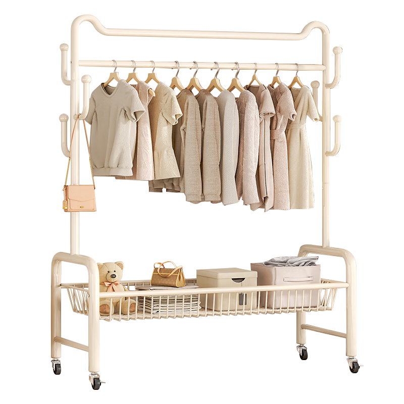 Yupin Floor-Standing Coat Rack, Movable Clothes Hanger, Drying And Storage Rack YJ137, Milk White, 100cm