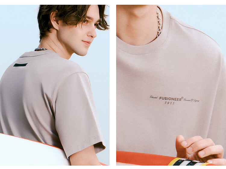 FILAFUSION Fila Trendy Men's Knitted Short Sleeve Shirt Summer Fashion Casual Loose T-Shirt 8