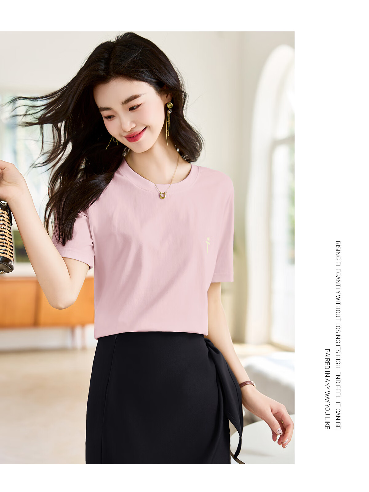 Taxiang Women's Short-Sleeve T-Shirt, Round Neck, Casual Versatile Embroidered Top, Ladies' T-Shirt, Simple Short-Sleeve Undershirt T143T1390 21