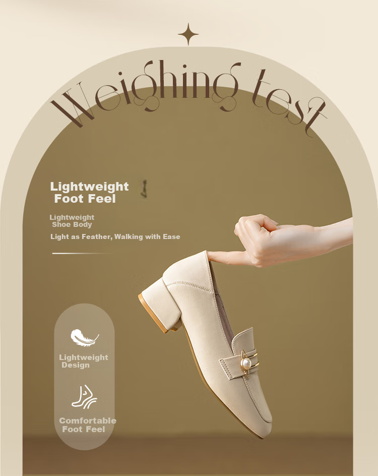 ZHR High Heels for Women, 2026 New Style Women's Shoes, Pearl Buckle Loafers, Women's Commuter Leather Shoes, Two-Way Wear K170 Beige 36 3