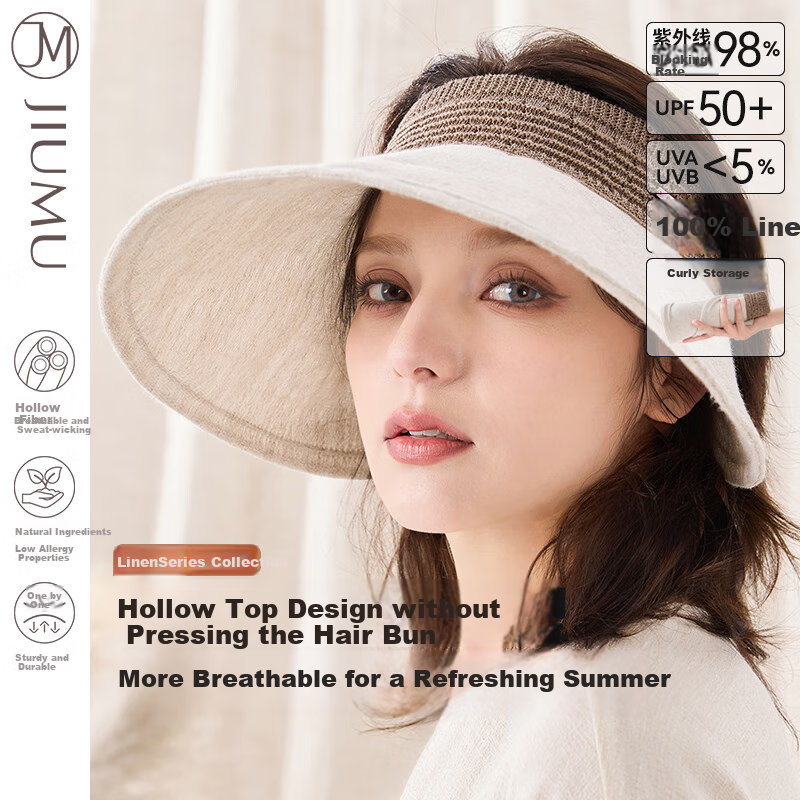 JIUMU Linen Sun Protection Hat, Women's Sun Visor Hat, Sun Hat, Visor Hat, Cool Hat, Summer Hiking Face-Covering UV Protection Cap
