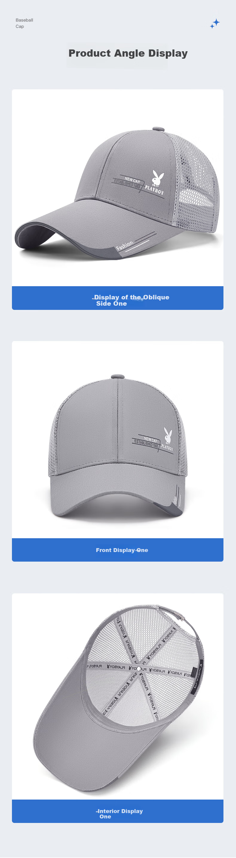 PLAYBOY Baseball Cap for Men And Women, Sun Protection Adjustable Half Mesh Breathable Travel Visor Hat for All Seasons 8