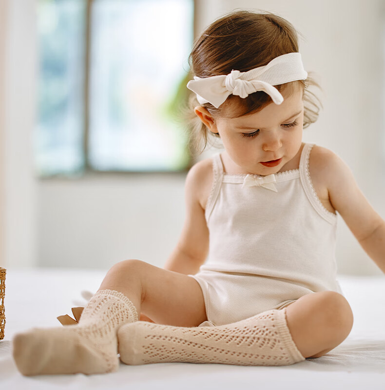 OAK FAMILY Children's Butterfly Bow Thigh-High Socks, Hollow Baby Princess Socks, Thin Style, Toddler Long Socks, White, 0-1 Year Old (S) 12