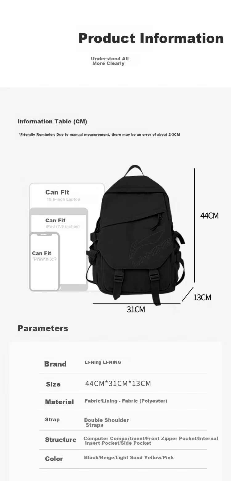 Li-Ning Backpack for Men, Large Capacity Basketball Sports Hiking Backpack for Middle School And College Students, Travel Daypack 9