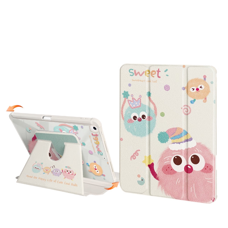 Asiwa IPad 9 Case, 10.2-Inch with Pencil Holder, Compatible with IPad Air 3, 10.5-Inch Tablet Case, 360-Degree Rotating, Landscape And Portrait Support, Cartoon Painted Silicone, Shockproof And Bend-Resistant