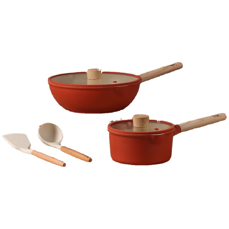 CaROTE Cookware Set, Complete Set for Home Use, Wedding Gift, Housewarming Present, Three-Piece Set, Milk Pot, Frying Pan, Stir-Fry Pan, Non-Stick Pan, 4-Piece Set M