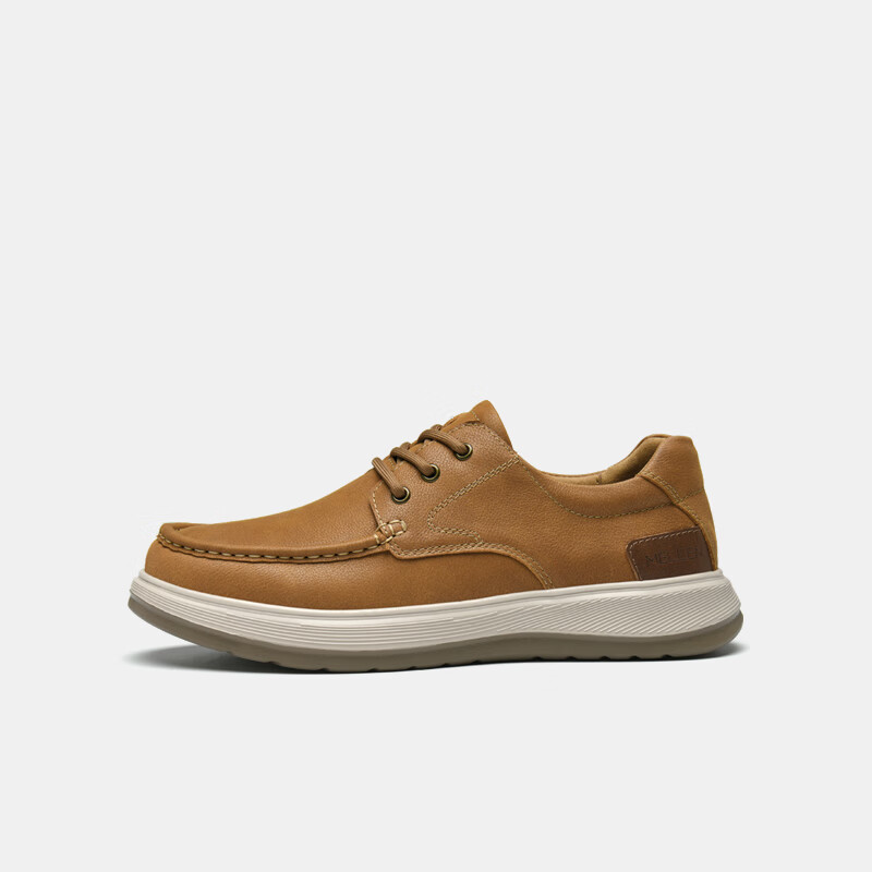 MELLEN Simple Versatile Commuter Leather Shoes, Dad Shoes, Comfortable Shock-Absorbing Casual Shoes MF767709 Light Brown 39