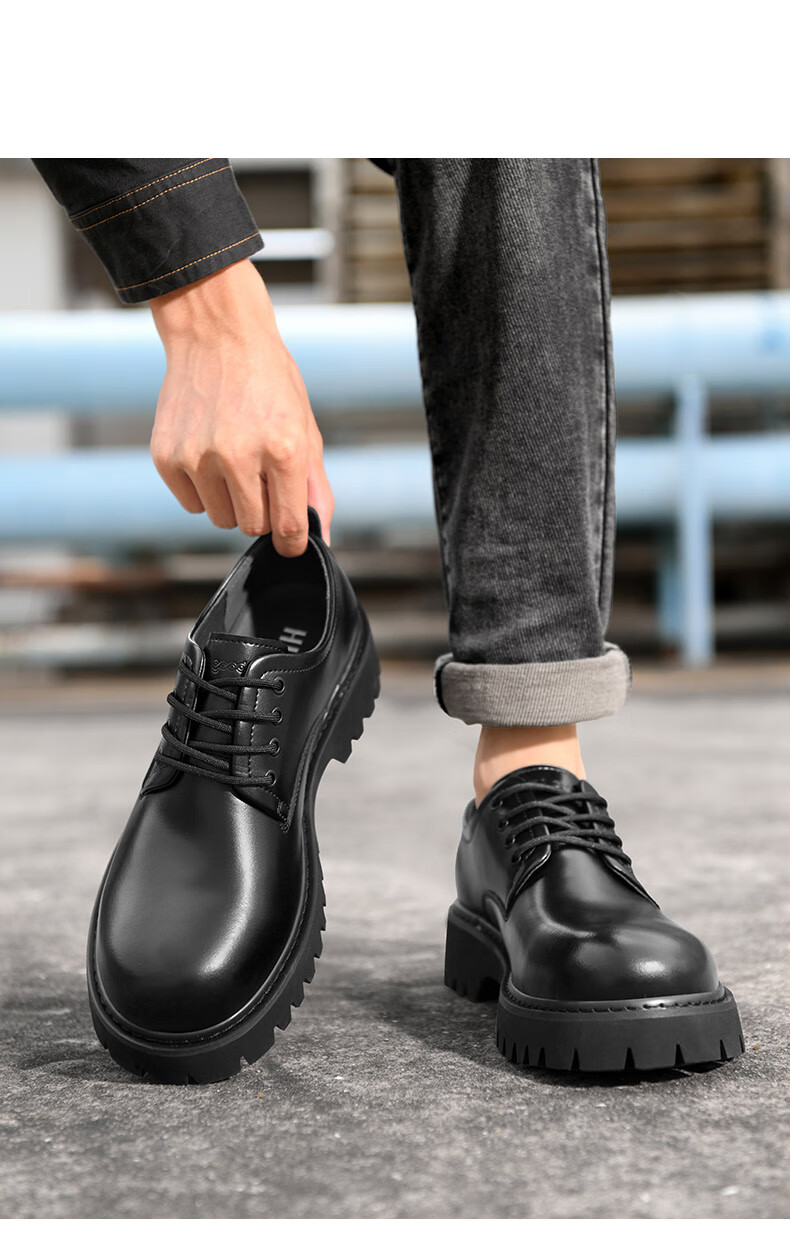 HLA Men's Leather Shoes British Style Formal Business Casual Shoes T120 Black Size 42 7