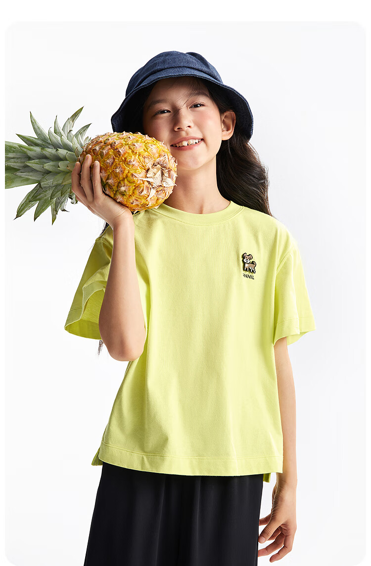Annil Girls' Round Neck Short-Sleeve T-Shirt, 2025 Summer New Style, Pure Cotton, Casual, Moisture-Wicking, Breathable, Loose-Fitting, Fashionable 4
