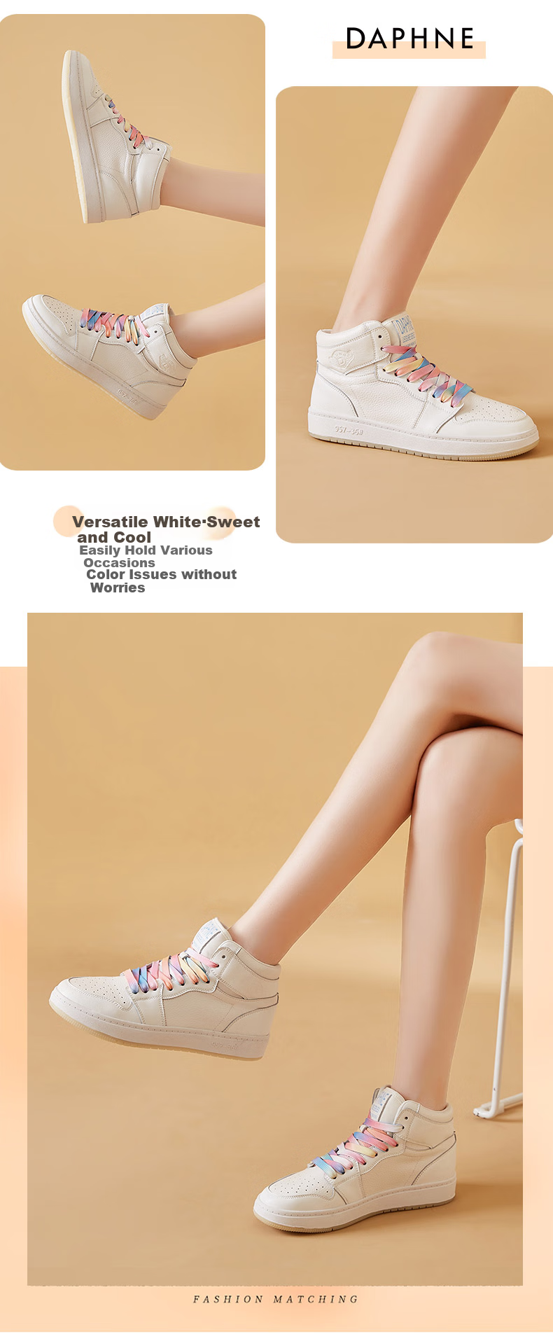 DAPHNE Thick-Soled Fleece-Lined Sneakers, Versatile Women's Shoes, 422104603, Black (High-Top Single Lining), Size 35 5