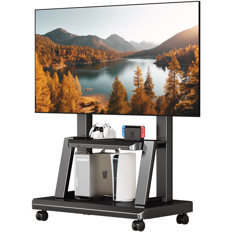 Enlipu Mobile TV Stand for 32-75 Inch, Floor-Standing TV Mount, Portable TV Cart, Video Conference All-In Hanger, Compatible with Multiple Brands