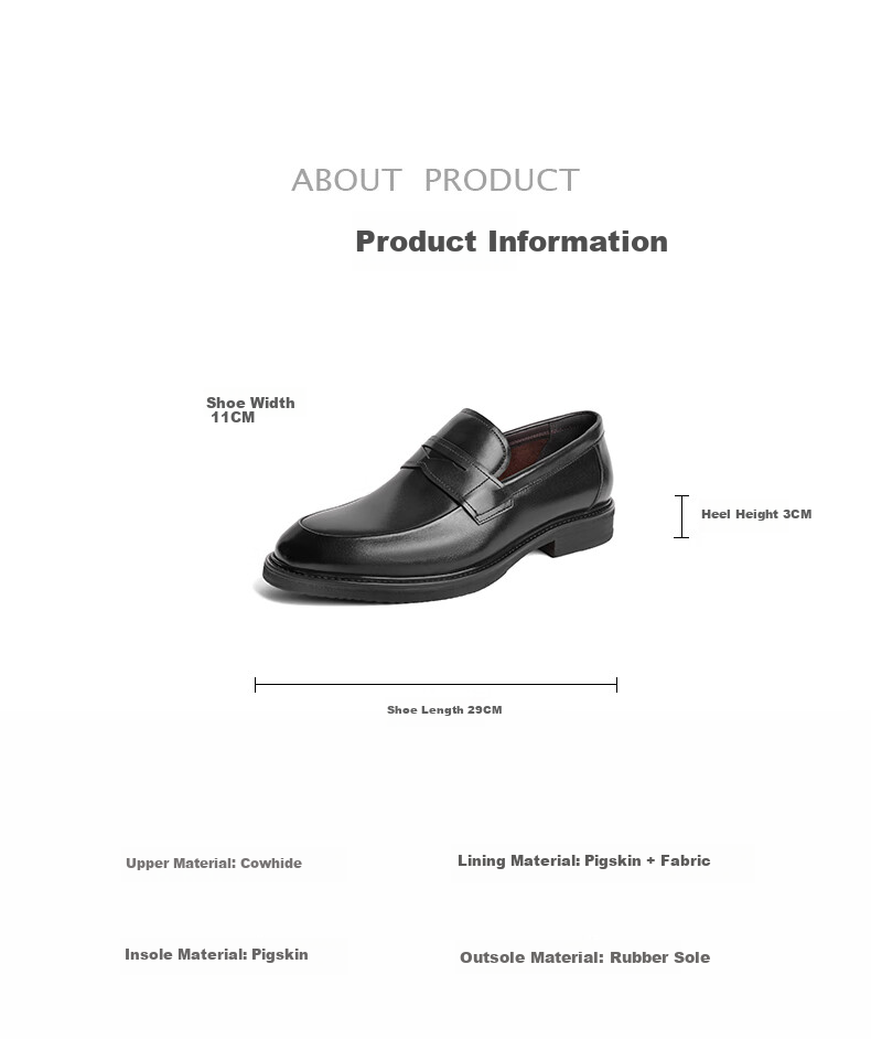 Belle Men's Shoes, Business Formal Leather Shoes, Spring And Summer Cowhide Slip-On Loafers, Derby Shoes, Wedding Shoes A1376AM4, Black, Size 42 10