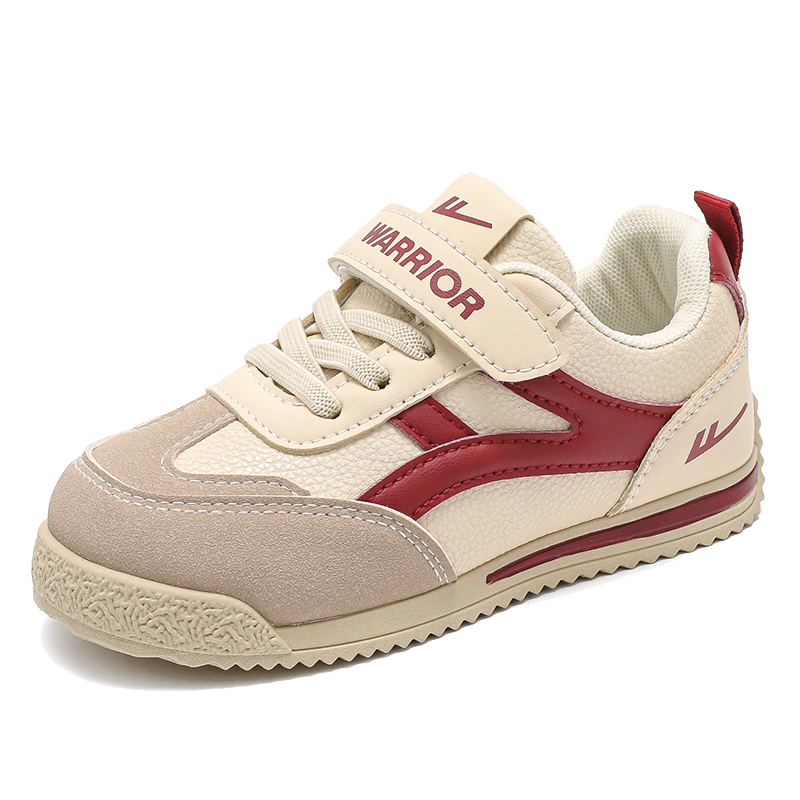 Warrior Girls' Casual Sneakers Spring and Autumn Soft Sole Lightweight Kids Sports Shoes WZ(CL)-1076 Beige/Burgundy Size 37