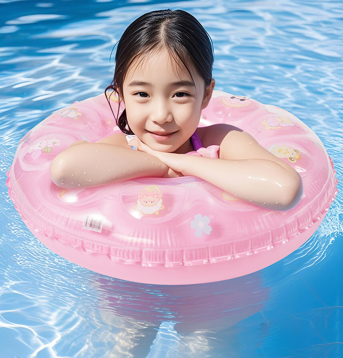 361° Children's Swimming Ring, for Boys And Girls, Anti-Rollover, Suitable for Beginners, Cute Underarm Inflatable Life Buoy, Light Sky Blue 6