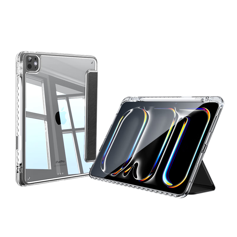 Shanmo IPad Pro 2025/24 Case, 11-Inch IPad Pro Protective Cover with Pencil Holder, Transparent Acrylic Gray Shockproof Slim Anti-Bend Case