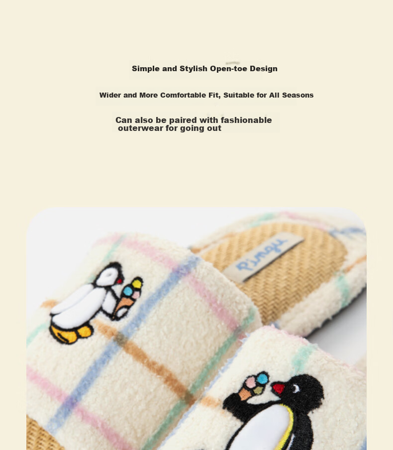 TBH Pingu Series Indoor Home Slippers for Men And Women, Suitable for Outdoor Wear, Summer Sandals, Crayon Pattern, Size 42-43 5
